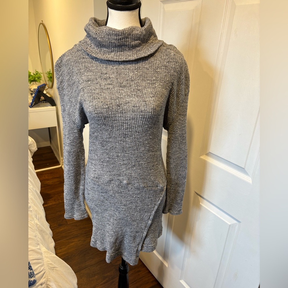 Free People Gray Cowl Neck Sweater Mini Dress Tunic S